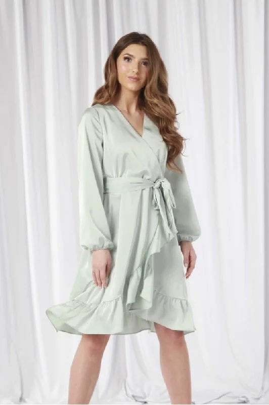 Double Second Sage Frill Wrap Dress